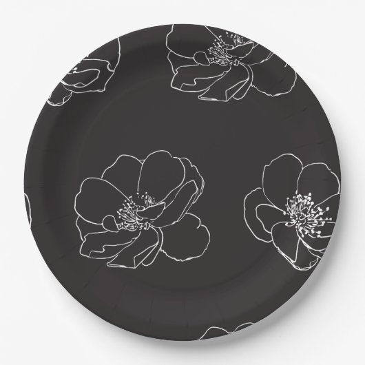 Elegant  floral Black Papieren Bordje (Voorkant)