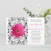 Elegant Floral Black Pink Daisy Wedding Kaart (Staand voorkant)