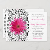 Elegant Floral Black Pink Daisy Wedding Kaart (Voorkant / Achterkant)