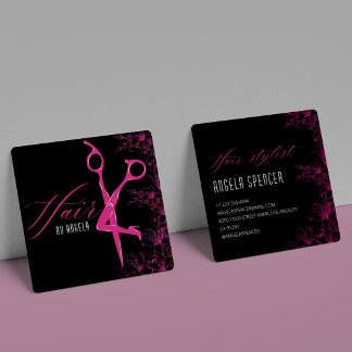 Elegant Floral Black & Pink Hair Salon Beauty Vierkante Visitekaartje