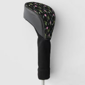 Elegant Floral Black Pink Name Chic  Golfheadcover (Schuin)