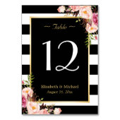 Elegant Floral Black Stripes Wedingstabel Number Kaart (Voorkant)