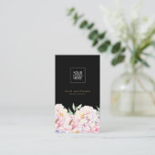 Elegant Floral Black Visitekaartje met QR-code (Staand voorkant)