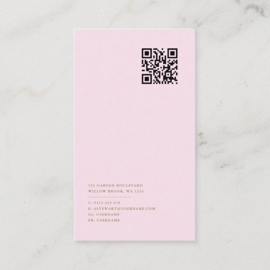 Elegant Floral Black Visitekaartje met QR-code (Achterkant)