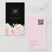 Elegant Floral Black Visitekaartje met QR-code (Voorkant / Achterkant)