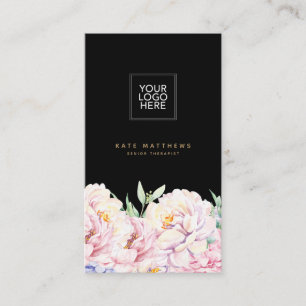 Elegant Floral Black Visitekaartje met QR-code