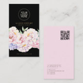 Elegant Floral Black Visitekaartje met QR-code (Voorkant / Achterkant)