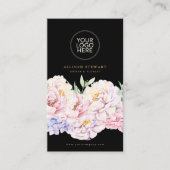 Elegant Floral Black Visitekaartje met QR-code (Voorkant)
