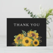 Elegant Floral Black Wedding Bedankkaart (Staand voorkant)