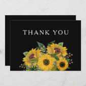 Elegant Floral Black Wedding Bedankkaart (Voorkant / Achterkant)