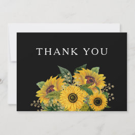 Elegant Floral Black Wedding Bedankkaart