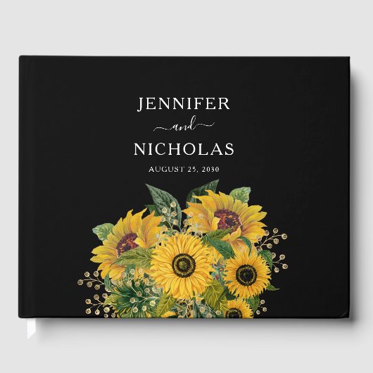 Elegant Floral Black Wedding Gastenboek (Voorkant)
