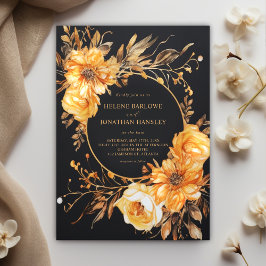 Elegant Floral Black Wedding Kaart