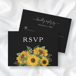 Elegant Floral Black Wedding RSVP Kaartje