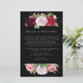 Elegant Floral Black Wedding Welcome Itinerary (Staand voorkant)
