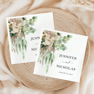 Elegant Floral Black & White Peonies Wedding Servet