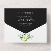 Elegant Floral Black White Roos Waterverf Wedding All In One Uitnodiging (Achterkant)