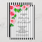 Elegant Floral Black White Stripes Birthday Party (Voorkant / Achterkant)