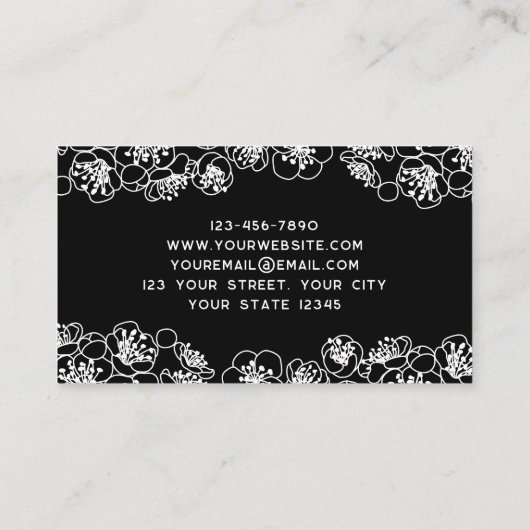 Elegant Floral Black White Visitekaartje (Achterkant)