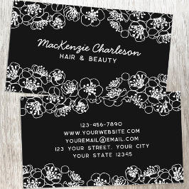 Elegant Floral Black White Visitekaartje