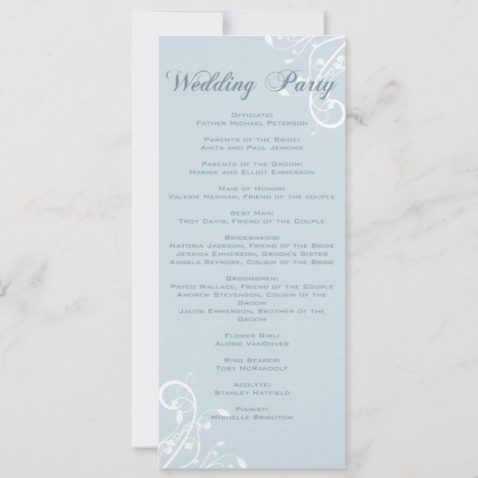 Elegant Floral Bleek Light Blue Wedding Programme (Achterkant)