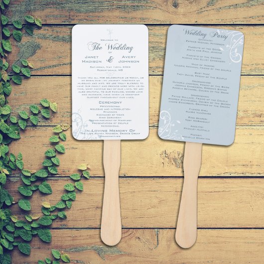 Elegant Floral Bleek Light Blue Wedding Programme Handwaaier