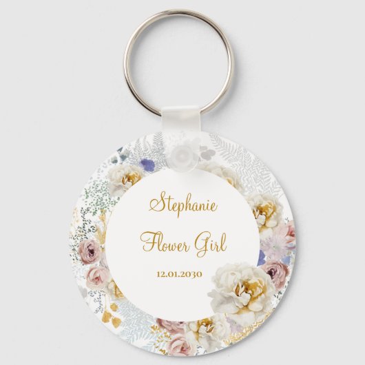 Elegant Floral Bloemenmeisje Wedding Gift Sleutelh Sleutelhanger (Voorkant)