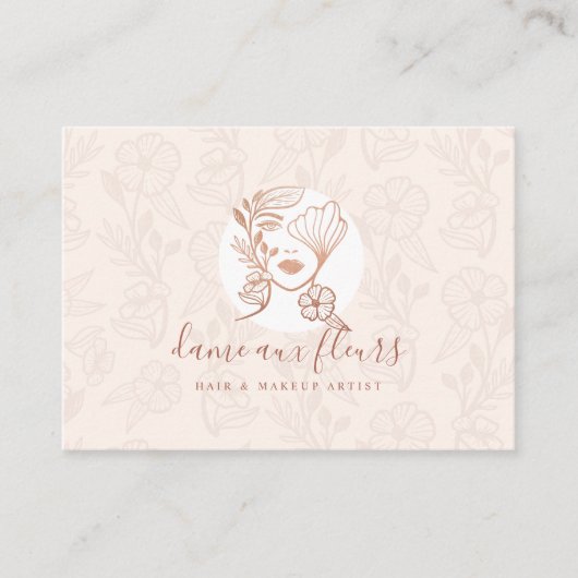 Elegant Floral Blooming Beauty Woman Logo Roze Klantenkaartje (Voorkant)