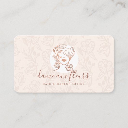Elegant Floral Blooming Beauty Woman Logo Roze Visitekaartje (Voorkant)