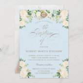 Elegant Floral Blue Beige Calligraphy Baptisme Kaart (Voorkant / Achterkant)