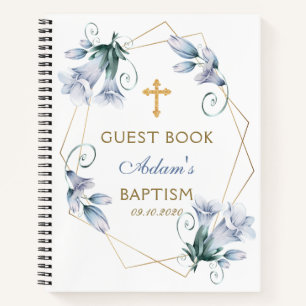 Elegant Floral Blue Boy Baptism Guest Book Notitieboek