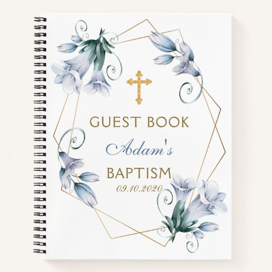 Elegant Floral Blue Boy Baptism Guest Book Notitieboek (Voorkant)