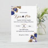 Elegant Floral Blue & Brown Waterverf Wedding Kaart (Staand voorkant)