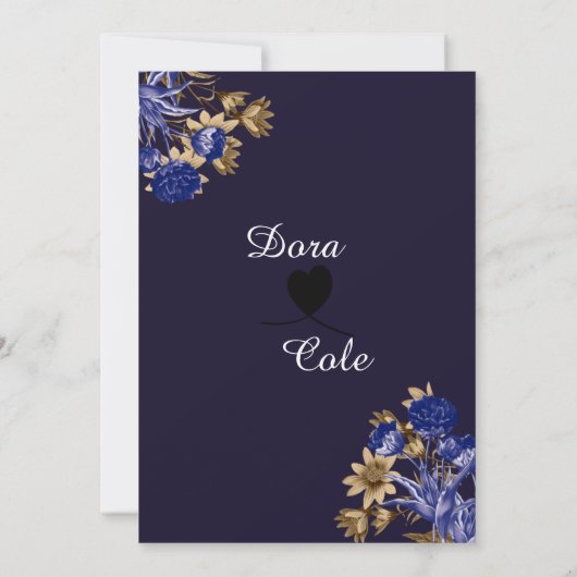 Elegant Floral Blue & Brown Waterverf Wedding Kaart (Achterkant)