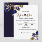 Elegant Floral Blue & Brown Waterverf Wedding Kaart (Voorkant / Achterkant)