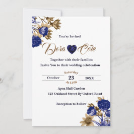 Elegant Floral Blue & Brown Waterverf Wedding Kaart