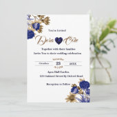 Elegant Floral Blue & Brown Waterverf Wedding Kaart (Staand voorkant)
