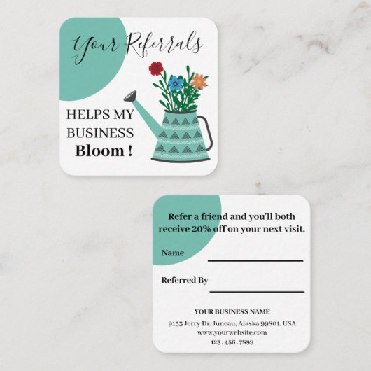 Elegant Floral Blue Business Aanbevelingskaartje (Voorkant / Achterkant)