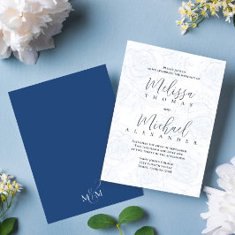 Elegant Floral Blue Calligrafie Script Roos Kaart
