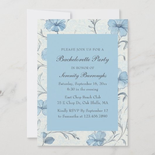 Elegant Floral Blue Country Garden Bachelorette Kaart (Voorkant)