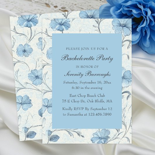 Elegant Floral Blue Country Garden Bachelorette Kaart