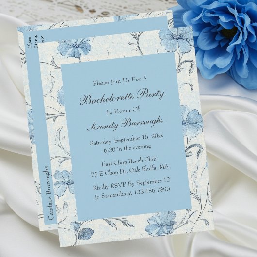 Elegant Floral Blue Country Garden Bachelorette  Uitnodiging Briefkaart