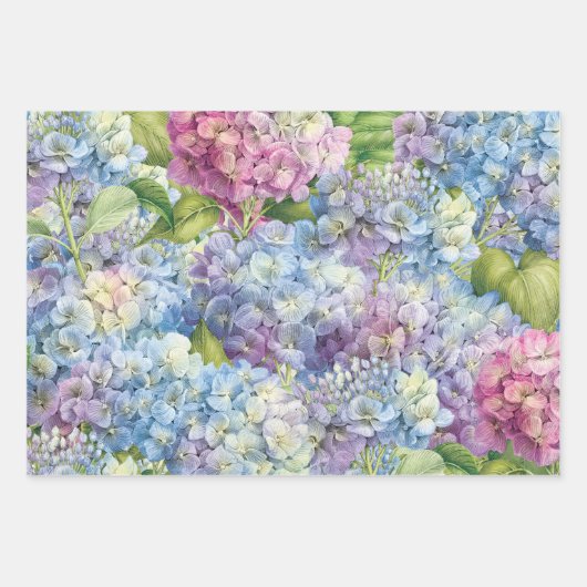 Elegant Floral Blue en Pink Hydrangea Pattern Inpakpapier Vel (Voorkant 3)