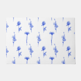 Elegant Floral Blue Flowers Doormat Deurmat