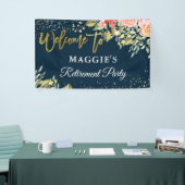 Elegant Floral Blue Gold Retirement Party Banner (Beurs)