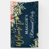 Elegant Floral Blue Gold Retirement Party Banner (Verticaal)