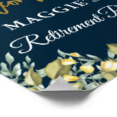 Elegant Floral Blue Gold Retirement Party Welkom Poster (Hoek)