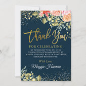 Elegant Floral Blue Gold Surprise Retirement Party Bedankkaart (Voorkant)
