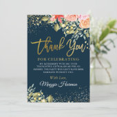 Elegant Floral Blue Gold Surprise Retirement Party Bedankkaart (Staand voorkant)