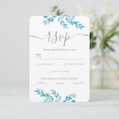 Elegant Floral Blue Grey Traditional Wedding RSVP Kaartje (Staand voorkant)